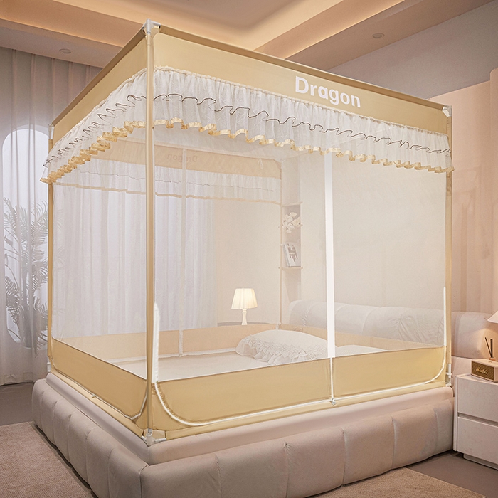 91家纺网 家纺一手货源 找家纺 梵希良品家纺 2026新款全底家用卧室坐床加密加厚支架全包围加粗大空间T+U防摔坐床蚊帐-漫语 漫语 卡其