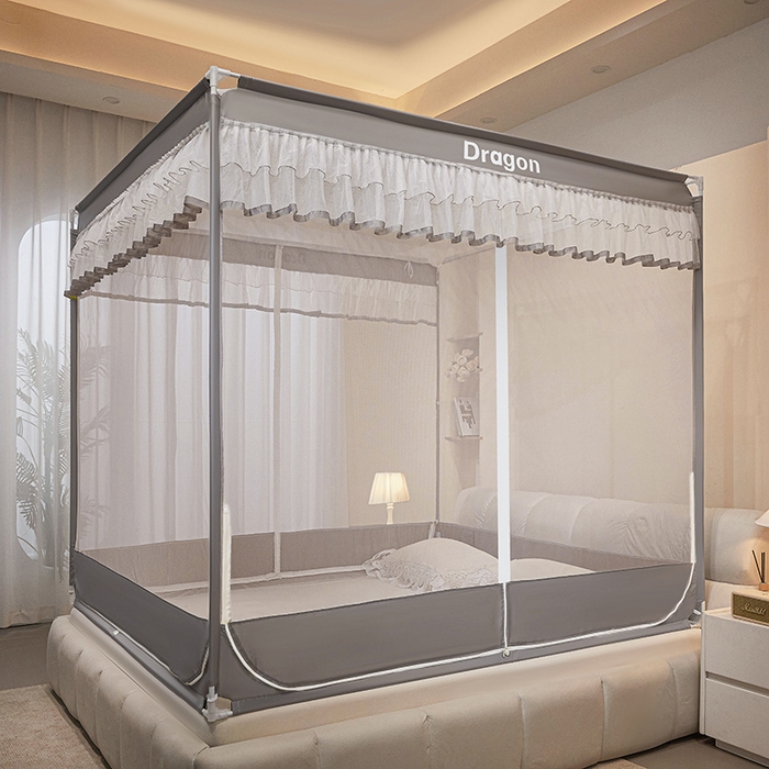 91家纺网 家纺一手货源 找家纺 梵希良品家纺 2026新款全底家用卧室坐床加密加厚支架全包围加粗大空间T+U防摔坐床蚊帐-漫语 漫语 简灰