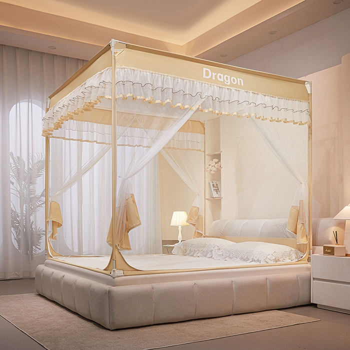 91家纺网 家纺一手货源 找家纺 梵希良品家纺 2026新款全底家用卧室坐床加密加厚支架全包围加粗大空间T+U防摔坐床蚊帐-漫语 漫语 卡其