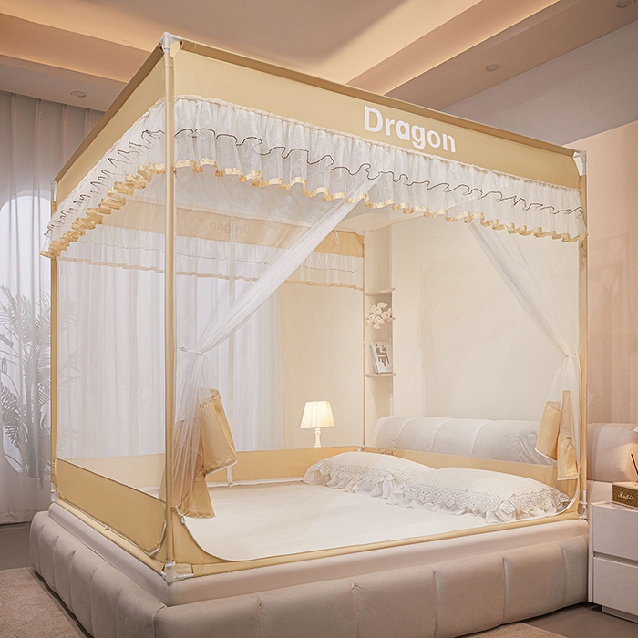 91家纺网 家纺一手货源 找家纺 梵希良品家纺 2026新款全底家用卧室坐床加密加厚支架全包围加粗大空间T+U防摔坐床蚊帐-漫语 漫语 卡其