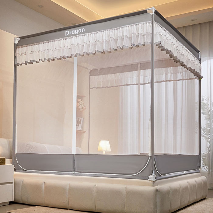 91家纺网 家纺一手货源 找家纺 梵希良品家纺 2026新款全底家用卧室坐床加密加厚支架全包围加粗大空间T+U防摔坐床蚊帐-漫语 漫语 简灰