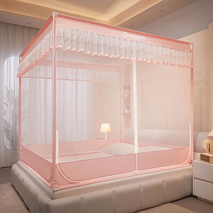 91家纺网 家纺一手货源 找家纺 梵希良品家纺 2026新款全底家用卧室坐床加密加厚支架全包围加粗大空间T+U防摔坐床蚊帐-漫语 漫语 柔粉