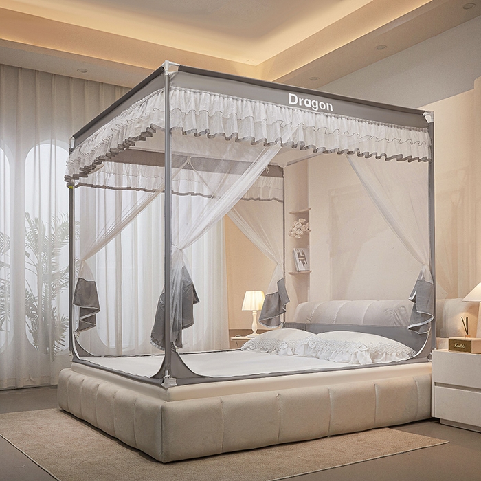 91家纺网 家纺一手货源 找家纺 梵希良品家纺 2026新款全底家用卧室坐床加密加厚支架全包围加粗大空间T+U防摔坐床蚊帐-漫语 漫语 简灰