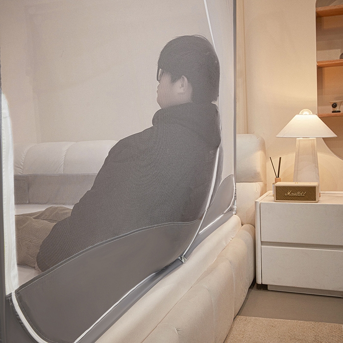 91家纺网 家纺一手货源 找家纺 梵希良品家纺 2026新款全底家用卧室坐床加密加厚支架全包围加粗大空间T+U防摔坐床蚊帐-漫语 漫语 简灰