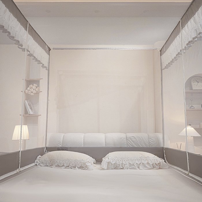 91家纺网 家纺一手货源 找家纺 梵希良品家纺 2026新款全底家用卧室坐床加密加厚支架全包围加粗大空间T+U防摔坐床蚊帐-漫语 漫语 简灰