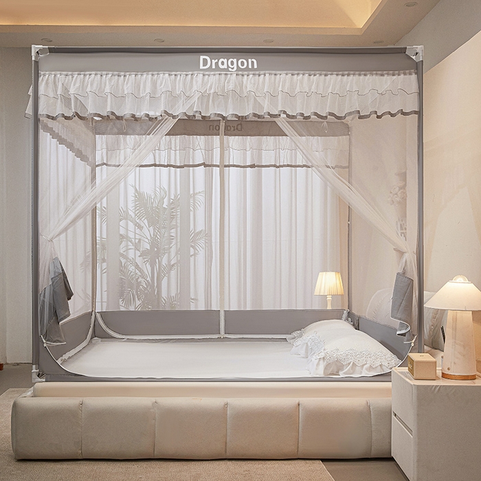 91家纺网 家纺一手货源 找家纺 梵希良品家纺 2026新款全底家用卧室坐床加密加厚支架全包围加粗大空间T+U防摔坐床蚊帐-漫语 漫语 简灰