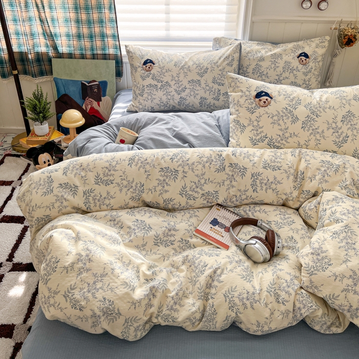 91家纺网 家纺一手货源 找家纺 妖妖家纺  2026小清新软糯双层纱刺绣四件套 春游泰迪熊-刺绣