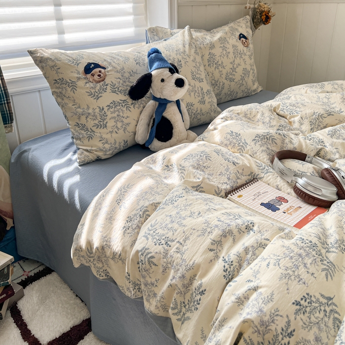 91家纺网 家纺一手货源 找家纺 妖妖家纺  2026小清新软糯双层纱刺绣四件套 春游泰迪熊-刺绣