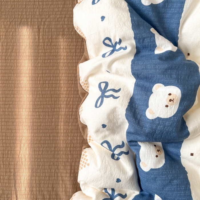 妖妖家纺  2026小清新软糯双层纱刺绣四件套 费尔岛小熊-刺绣