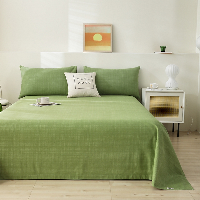 91家纺网 家纺一手货源 找家纺 大元 2026新款全棉纯棉老粗布凉席席子单床单 床单单件 嫩绿