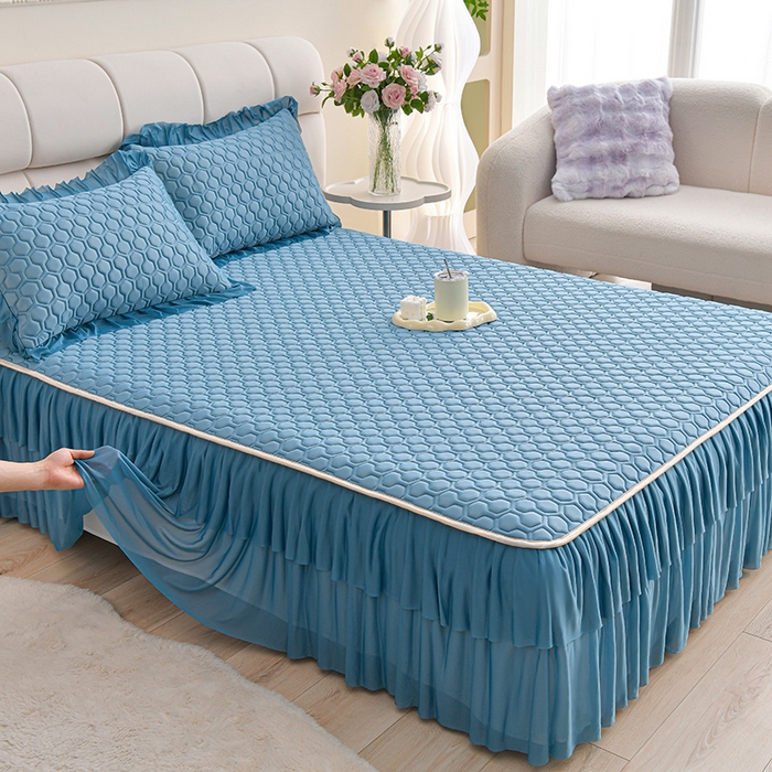 91家纺网 家纺一手货源 找家纺 （总）畅畅家纺 2026新款夏季凉感丝足球花纯色凉席席子三件套夏被四件套