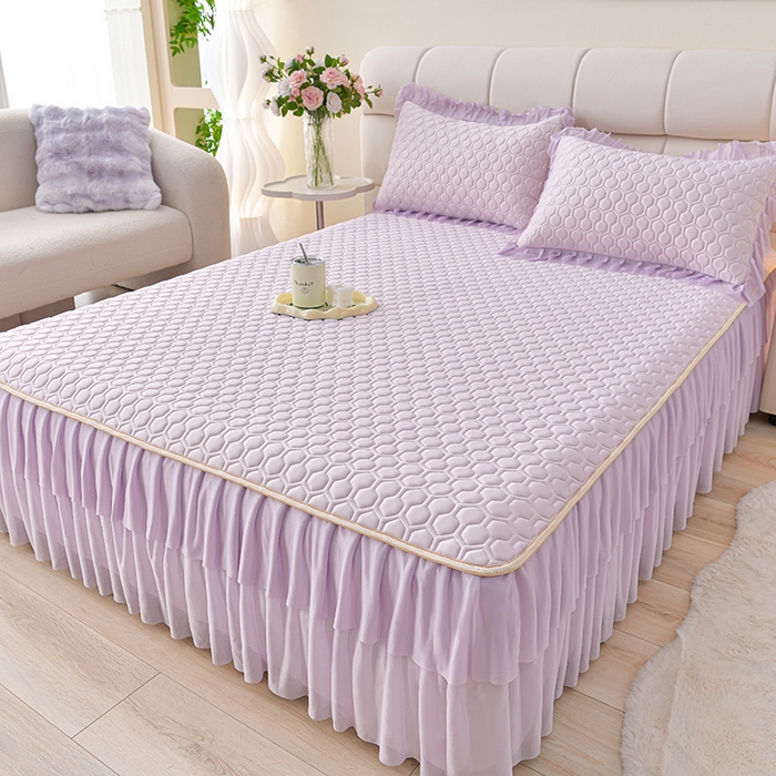 91家纺网 家纺一手货源 找家纺 畅畅家纺 2026新款夏季凉感丝足球花纯色凉席席子三件套夏被四件套 足球花-魅紫