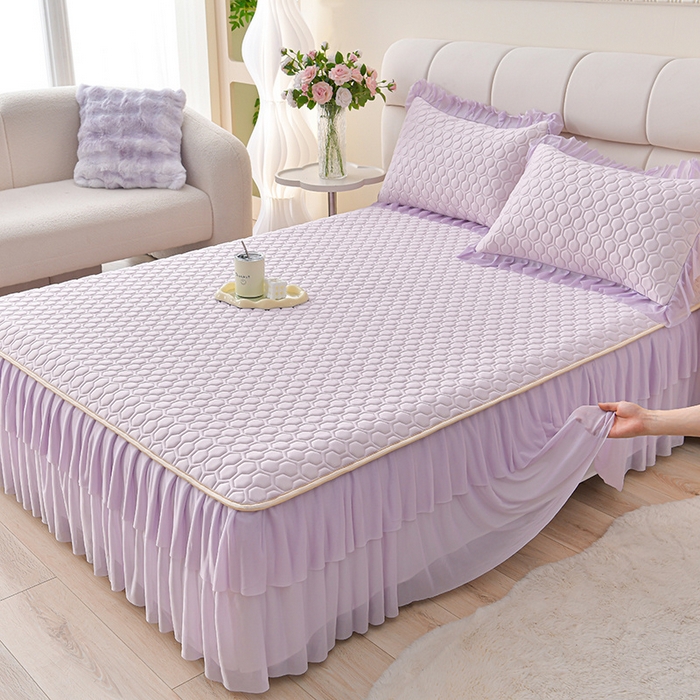 91家纺网 家纺一手货源 找家纺 畅畅家纺 2026新款夏季凉感丝足球花纯色凉席席子三件套夏被四件套 足球花-魅紫