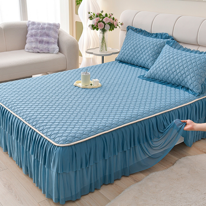 91家纺网 家纺一手货源 找家纺 畅畅家纺 2026新款夏季凉感丝足球花纯色凉席席子三件套夏被四件套 足球花-宾利兰