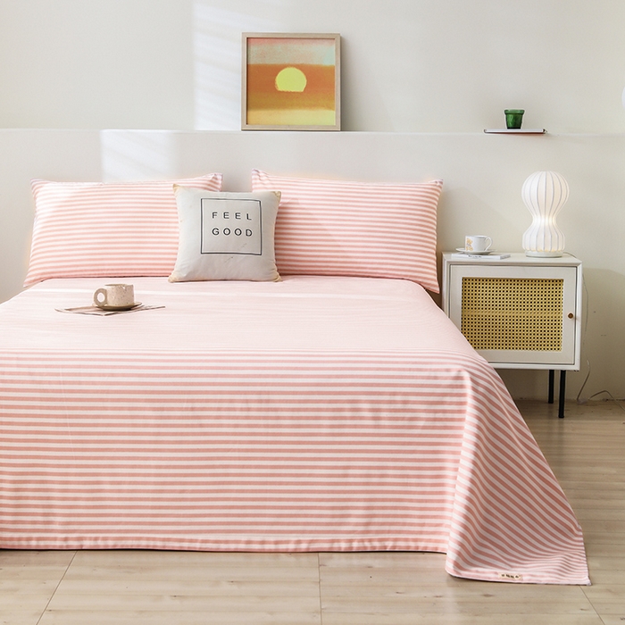 91家纺网 家纺一手货源 找家纺 大元 2026新款全棉纯棉老粗布凉席席子单床单 床单单件 条纹粉