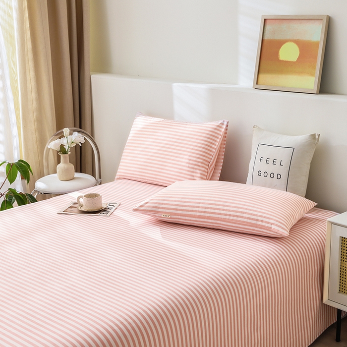 91家纺网 家纺一手货源 找家纺 大元 2026新款全棉纯棉老粗布凉席席子单床单 床单单件 条纹粉