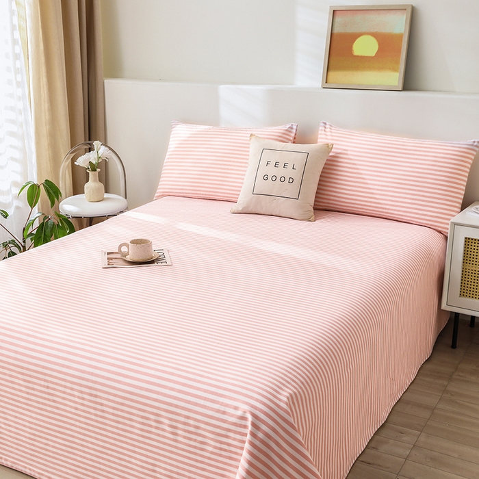 91家纺网 家纺一手货源 找家纺 大元 2026新款全棉纯棉老粗布凉席席子单床单 床单单件 条纹粉