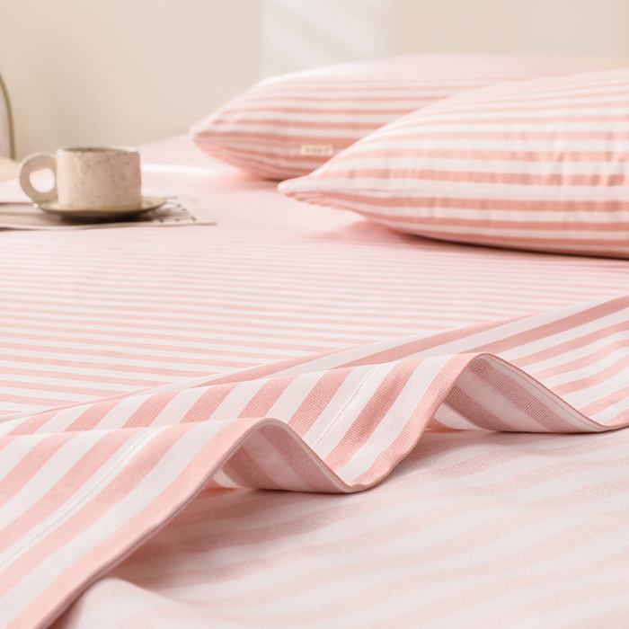 91家纺网 家纺一手货源 找家纺 大元 2026新款全棉纯棉老粗布凉席席子单床单 床单单件 条纹粉