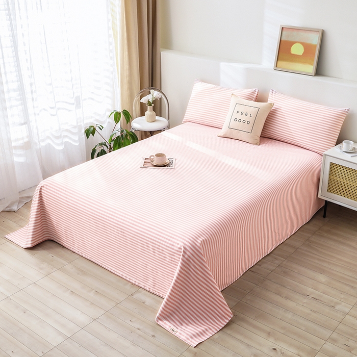 91家纺网 家纺一手货源 找家纺 大元 2026新款全棉纯棉老粗布凉席席子单床单 床单单件 条纹粉