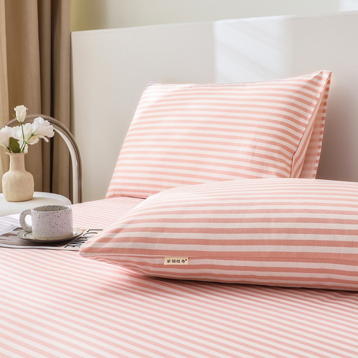 91家纺网 家纺一手货源 找家纺 大元 2026新款全棉纯棉老粗布凉席席子单床单 床单单件 条纹粉