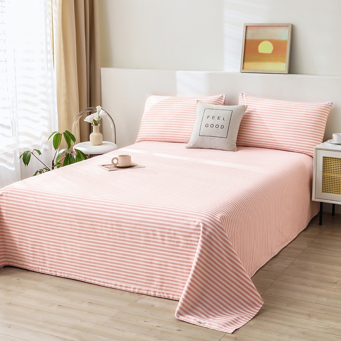 91家纺网 家纺一手货源 找家纺 大元 2026新款全棉纯棉老粗布凉席席子单床单 床单单件 条纹粉