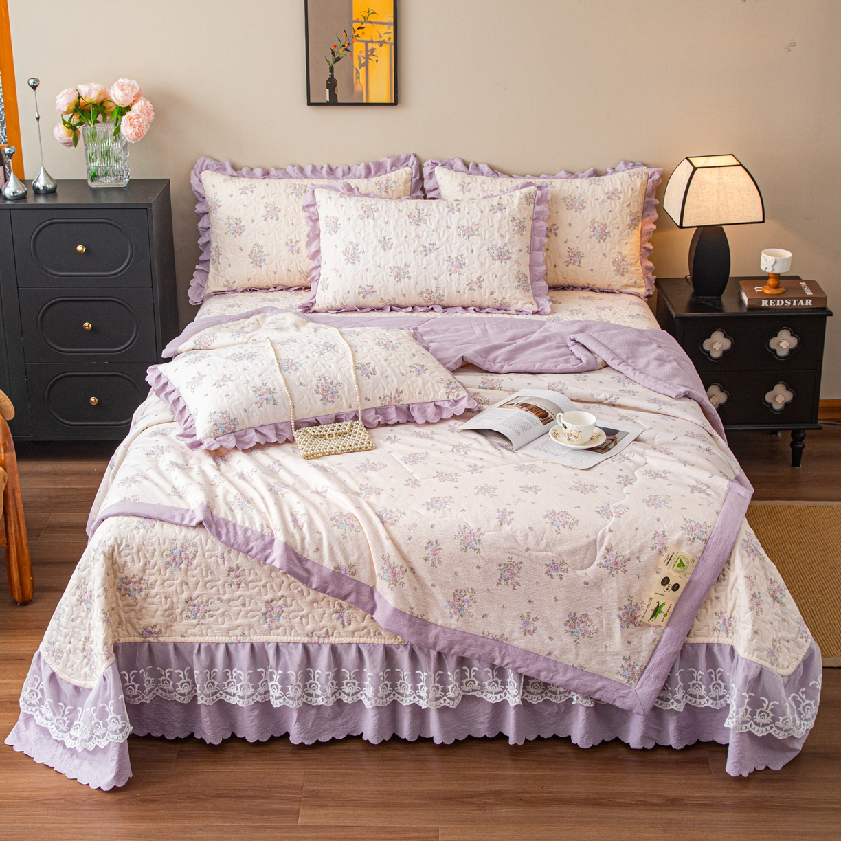 91家纺网 家纺一手货源 找家纺 （总）美之润家纺 2026新款原麻夹棉床盖夏被四件套