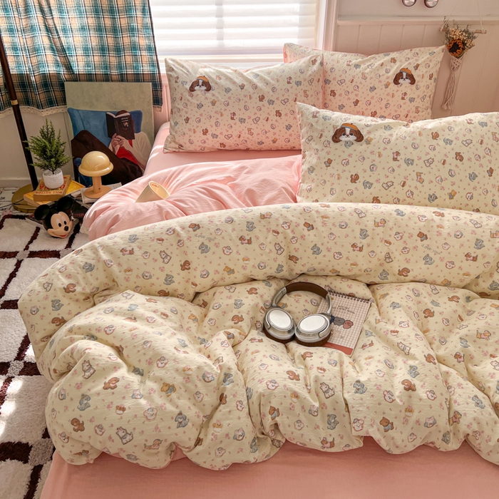 91家纺网 家纺一手货源 找家纺 妖妖家纺  2026小清新软糯双层纱刺绣四件套 狗狗侦探-刺绣