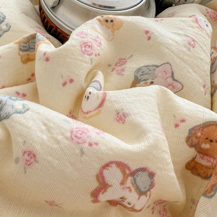 91家纺网 家纺一手货源 找家纺 妖妖家纺  2026小清新软糯双层纱刺绣四件套 狗狗侦探-刺绣