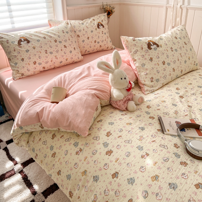 91家纺网 家纺一手货源 找家纺 妖妖家纺  2026小清新软糯双层纱刺绣四件套 狗狗侦探-刺绣