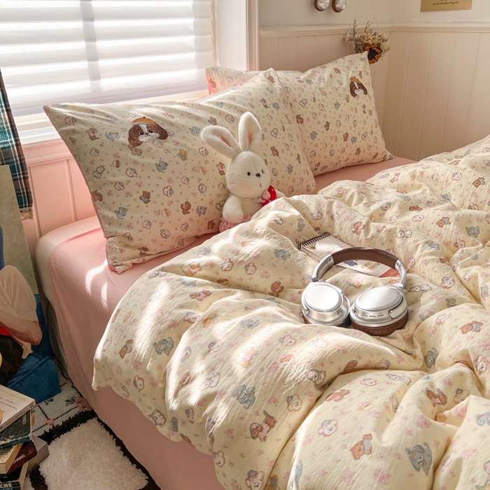 91家纺网 家纺一手货源 找家纺 妖妖家纺  2026小清新软糯双层纱刺绣四件套 狗狗侦探-刺绣