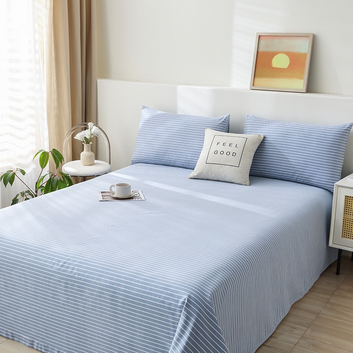 91家纺网 家纺一手货源 找家纺 大元 2026新款全棉纯棉老粗布凉席席子单床单 床单单件 条纹蓝