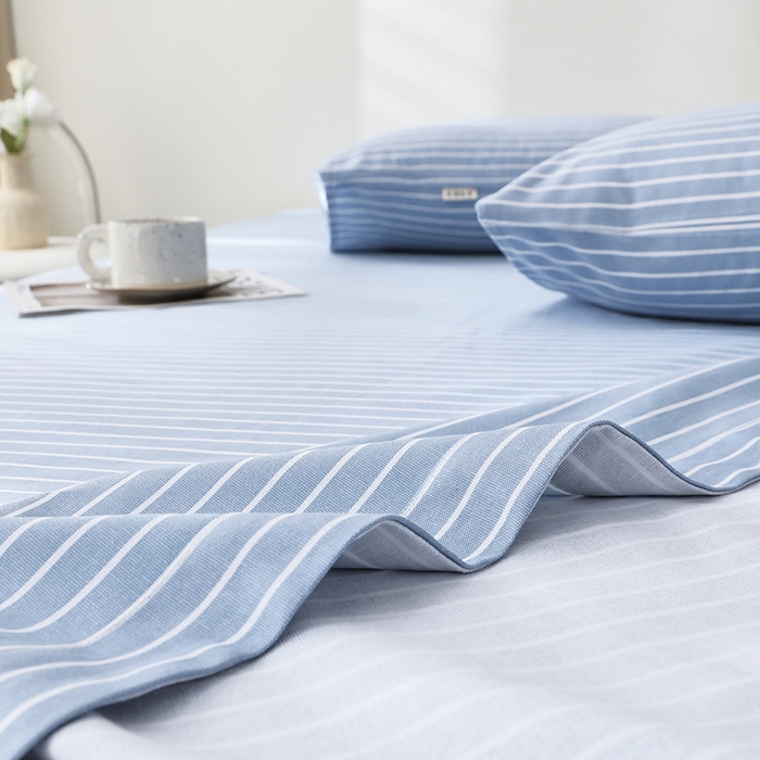 91家纺网 家纺一手货源 找家纺 大元 2026新款全棉纯棉老粗布凉席席子单床单 床单单件 条纹蓝