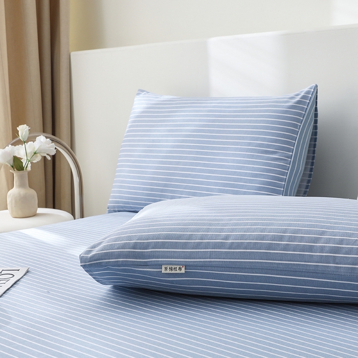 91家纺网 家纺一手货源 找家纺 大元 2026新款全棉纯棉老粗布凉席席子单床单 床单单件 条纹蓝