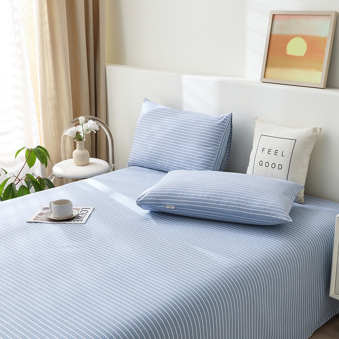 91家纺网 家纺一手货源 找家纺 大元 2026新款全棉纯棉老粗布凉席席子单床单 床单单件 条纹蓝