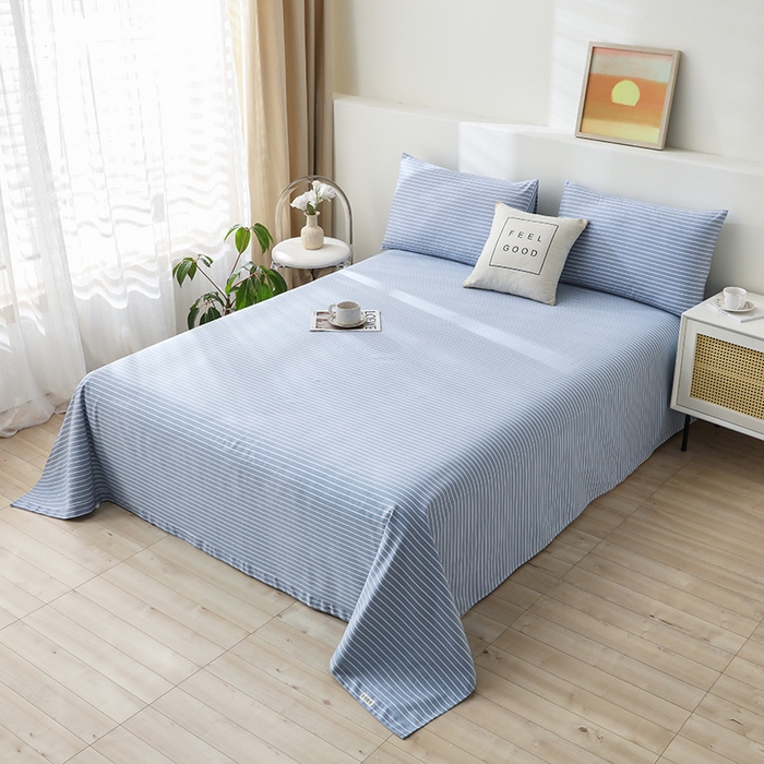 91家纺网 家纺一手货源 找家纺 大元 2026新款全棉纯棉老粗布凉席席子单床单 床单单件 条纹蓝