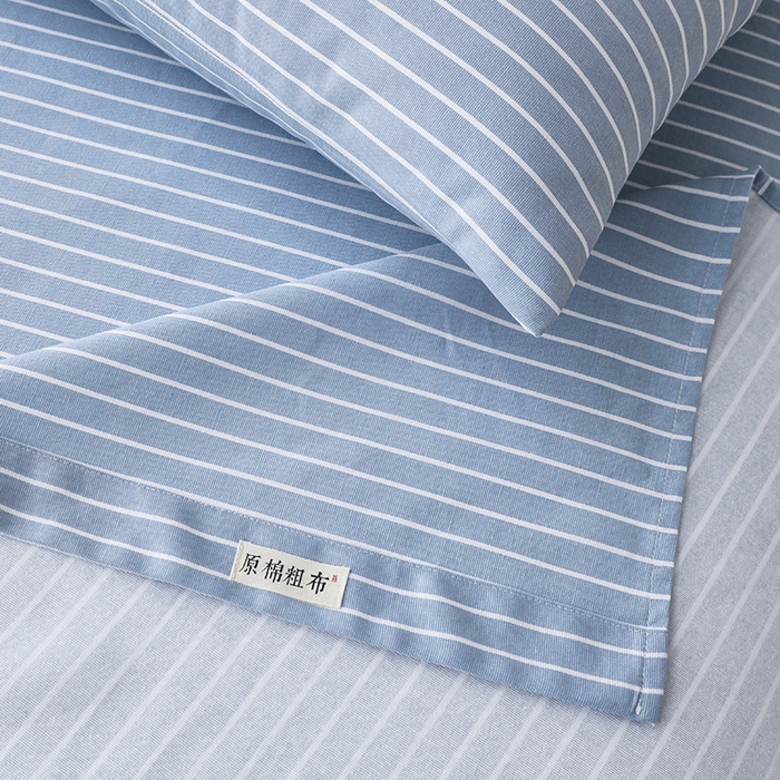 91家纺网 家纺一手货源 找家纺 大元 2026新款全棉纯棉老粗布凉席席子单床单 床单单件 条纹蓝