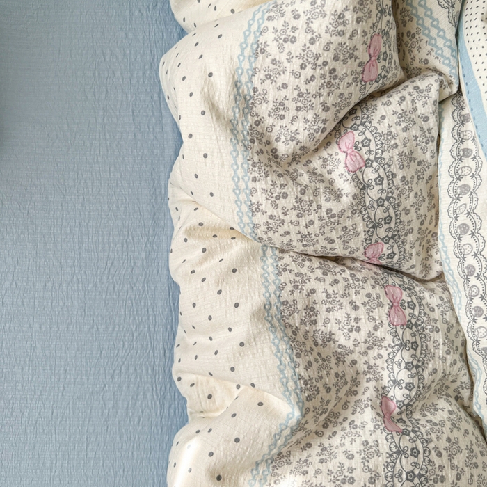 妖妖家纺  2026小清新软糯双层纱刺绣四件套 甜美兔兔-刺绣