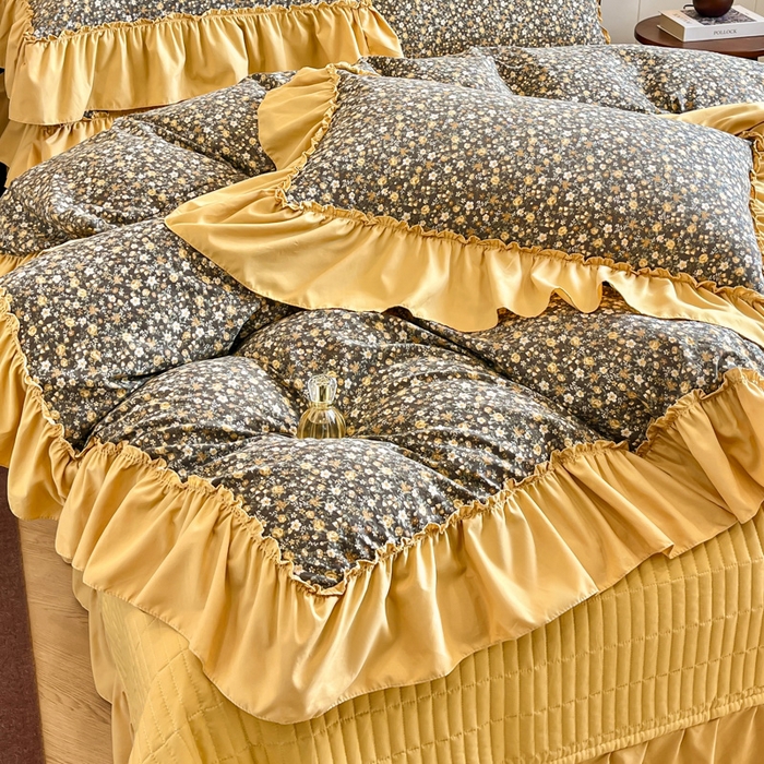 91家纺网 家纺一手货源 找家纺 尚美 2026新款法式复古大花边仿棉床盖四件套 洛丽塔