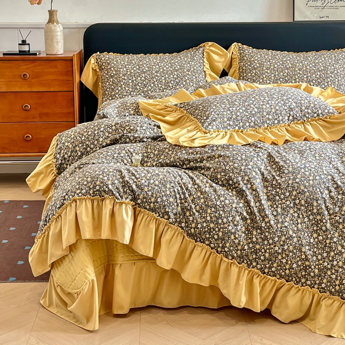 91家纺网 家纺一手货源 找家纺 尚美 2026新款法式复古大花边仿棉床盖四件套 洛丽塔