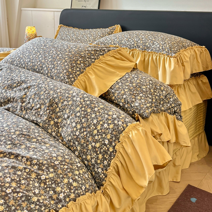 91家纺网 家纺一手货源 找家纺 尚美 2026新款法式复古大花边仿棉床盖四件套 洛丽塔