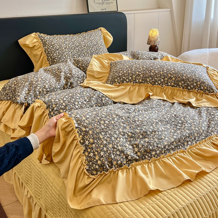 91家纺网 家纺一手货源 找家纺 尚美 2026新款法式复古大花边仿棉床盖四件套 洛丽塔