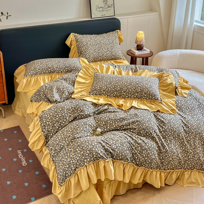 91家纺网 家纺一手货源 找家纺 尚美 2026新款法式复古大花边仿棉床盖四件套 洛丽塔