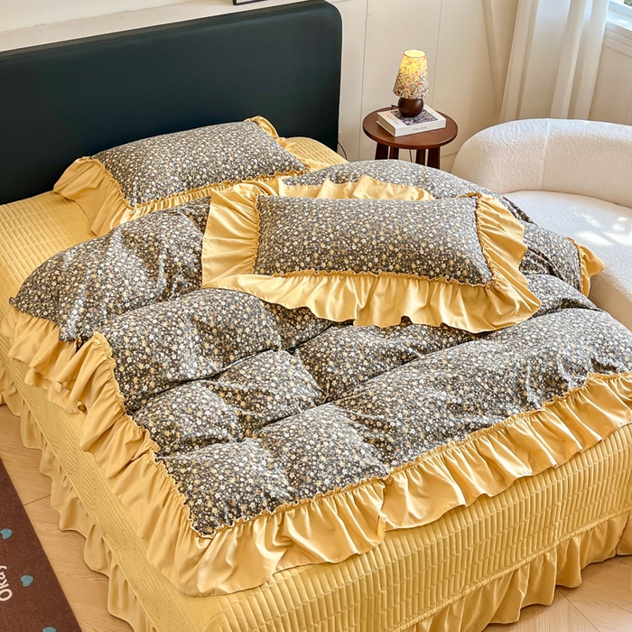 91家纺网 家纺一手货源 找家纺 尚美 2026新款法式复古大花边仿棉床盖四件套 洛丽塔