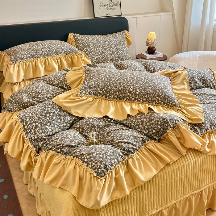 91家纺网 家纺一手货源 找家纺 尚美 2026新款法式复古大花边仿棉床盖四件套 洛丽塔