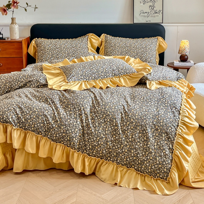 尚美 2026新款法式复古大花边仿棉床盖四件套 洛丽塔