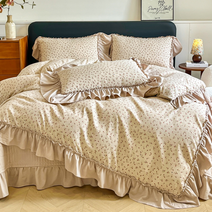 尚美 2026新款法式复古大花边仿棉床盖四件套 清晨