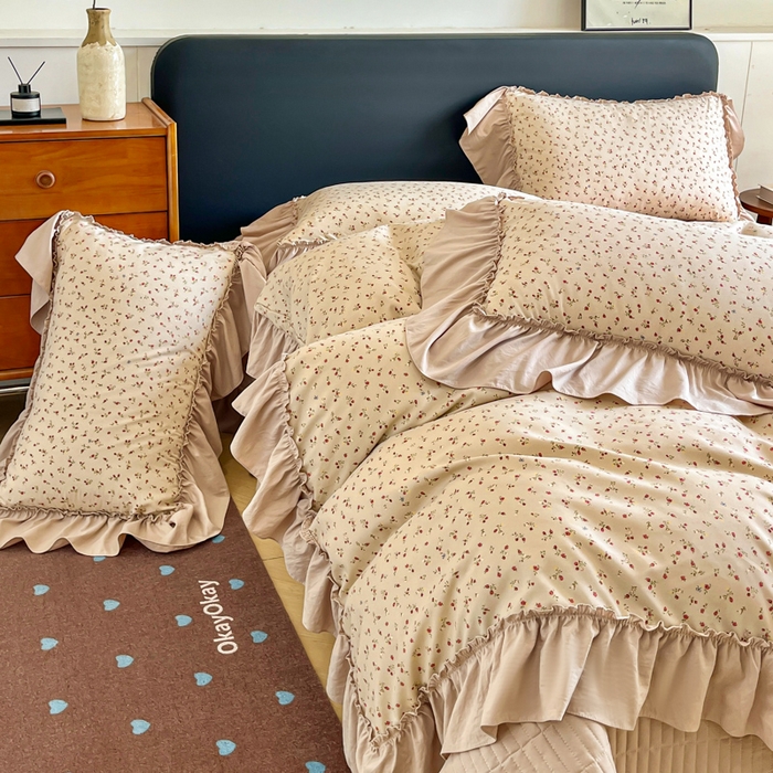 91家纺网 家纺一手货源 找家纺 尚美 2026新款法式复古大花边仿棉床盖四件套 清晨