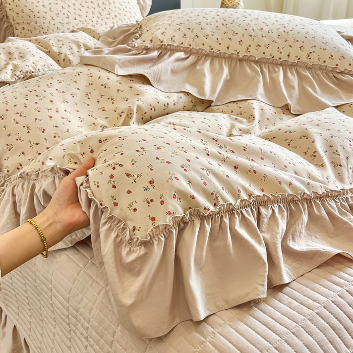 91家纺网 家纺一手货源 找家纺 尚美 2026新款法式复古大花边仿棉床盖四件套 清晨