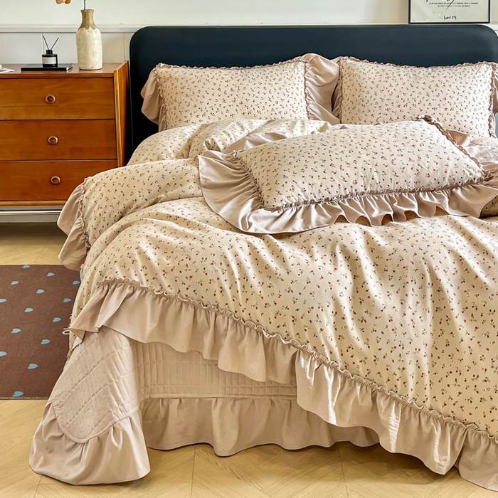 91家纺网 家纺一手货源 找家纺 尚美 2026新款法式复古大花边仿棉床盖四件套 清晨