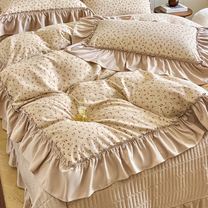 91家纺网 家纺一手货源 找家纺 尚美 2026新款法式复古大花边仿棉床盖四件套 清晨